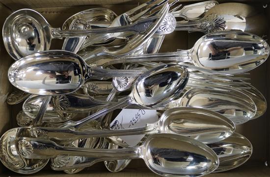 A harlequin part canteen of Victorian and later fiddle, thread and shell pattern flatware, 61.4 oz.